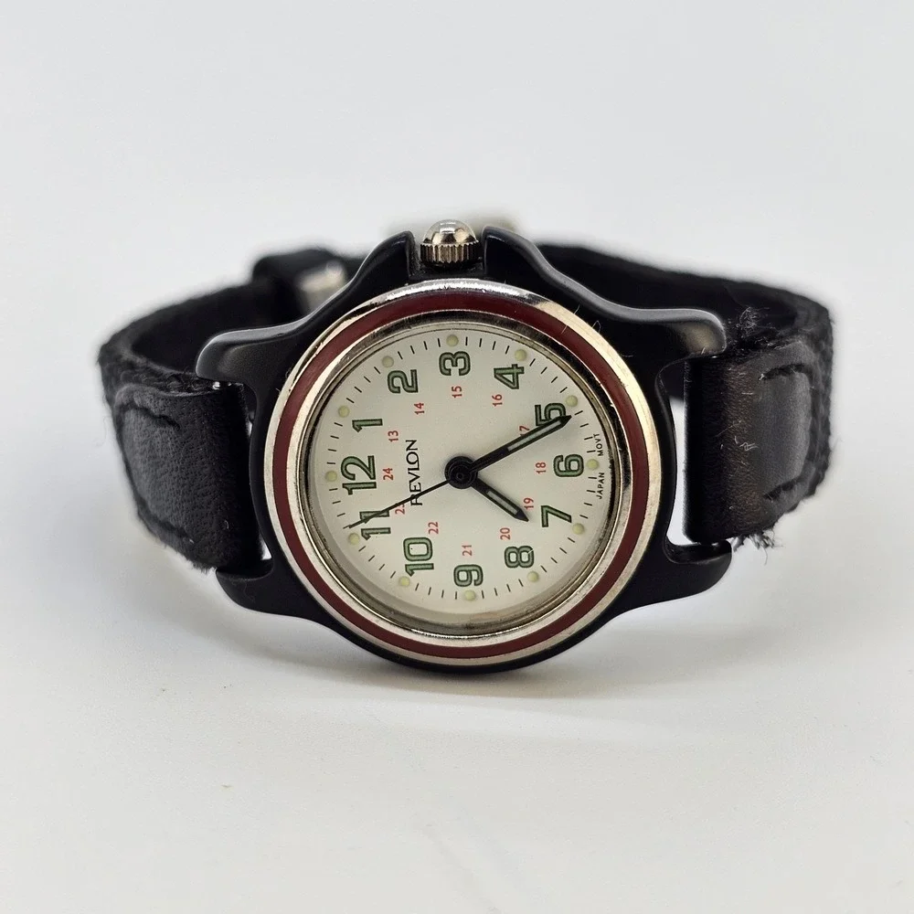 Revlon Watch Women 25MM White Dial Black Nylon Bands Up to 6